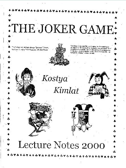 Kostya Kimlat - The Joker Game Lecture Notes 2000