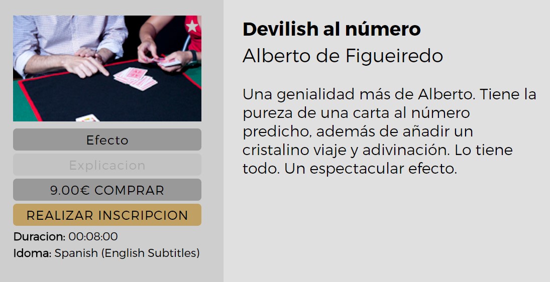 Devilish Al Numero by Alberto De Figueiredo (video download Spanish)